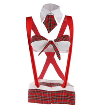 sexy womens lingerie set plaid school girls costume students uniform skirt set red babydoll tie erotic underwear bra set J4U66