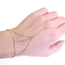 Multi Chain Bangle Slave Link Interweave Finger Rings Hand Harness Bracelet Gold J4U66