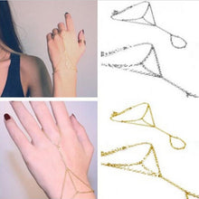 Multi Chain Bangle Slave Link Interweave Finger Rings Hand Harness Bracelet Gold J4U66