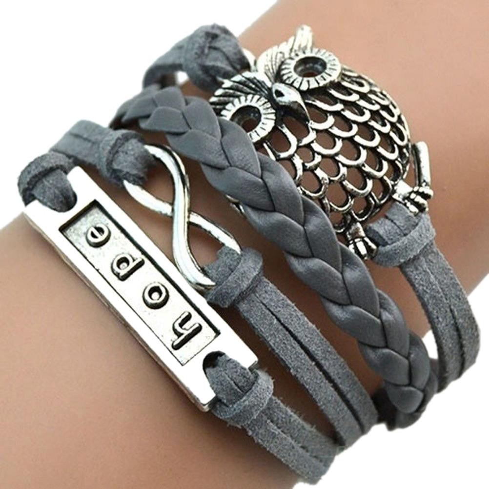Multilayer Braided Bracelets Hope Letter Charm Bracelet Woven Faux Leather Bracelet & Bangle For Women J4U66