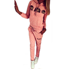 Women Casual Cartoon Monkey Hooded Long Sleeve Two Lovely Colors Tracksuit Sweatshirt Suit Plus Size S-XL Set J4U66