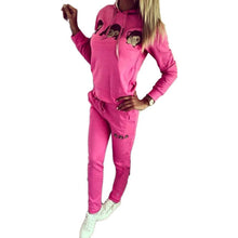 Women Casual Cartoon Monkey Hooded Long Sleeve Two Lovely Colors Tracksuit Sweatshirt Suit Plus Size S-XL Set J4U66