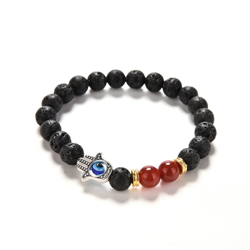 Natural Stone Bead Buddha Bracelets Turquoise Lava Onyx Natural Stone Bead Bracelet Hamsa Hand Charm Bracelet  J4U66