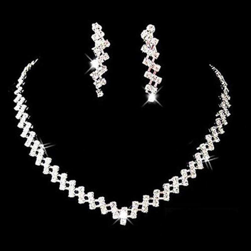 Necklace + Earrings Silver Prom Wedding Jewelry Bridal Crystal Rhinestone Necklace Earring For Women s J4U66