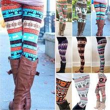 Women's Nordic Deer Snowflake Knitted Leggings Pants Elastic Lady's Leggings Multiple color 8 Styles J4U66