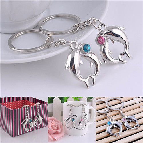 Lovely Lovers Alloy Key Chain Romantic Distinctive Couple Dolphin Keychain Gifts  J4U66