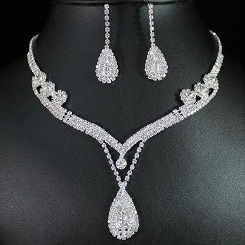 Bridal Chic Crystal Rhinestone Water Drop Necklace Earrings Set Gifts For Women  J4U66