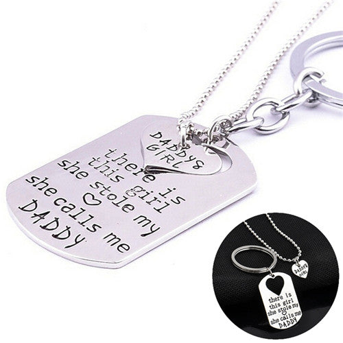 There's the Girl She Stole My Heart Daddy Daughter Keychain Necklace Set Jewelry Gifts  J4U66