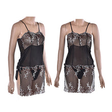 Women Sexy embroidery Black lingerie set lady print perspective lure pajamas Lady Sleepwear Nightwear Erotic lingerie J4U66