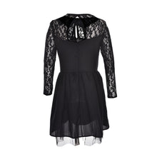 Long Sleeves Stitching Slim A-Line Mini Short Black Dress Lace Women Dress Floral Backless Dress J4U66