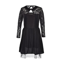 Long Sleeves Stitching Slim A-Line Mini Short Black Dress Lace Women Dress Floral Backless Dress J4U66