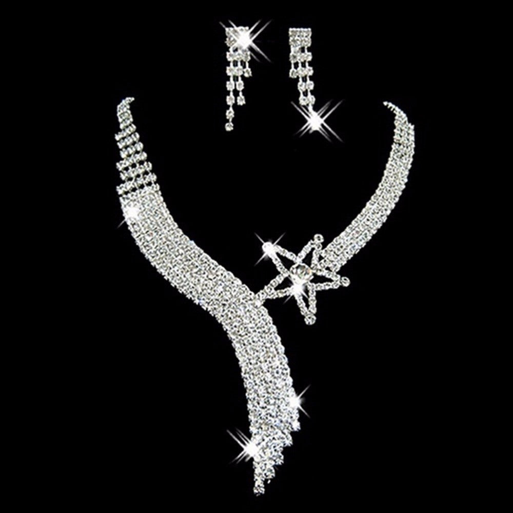 Wedding Jewellery Set Austrian Crystal Bridal Jewelry Sets For Women Long Tassel Statement Necklace/Earrings Set J4U66