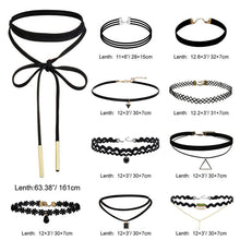 10Pcs Black Gothic Punk Velvet Tattoo Lace Choker Necklace Long Pendant Jewelry Women Collar Chocker J4U66