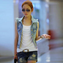 2XL Women Retro Washed Sleeveless Personalized Cardigan Vintage Jeans Denim Vest Waistcoat Coat Vest Jackets J4U66