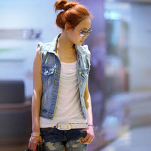 2XL Women Retro Washed Sleeveless Personalized Cardigan Vintage Jeans Denim Vest Waistcoat Coat Vest Jackets J4U66