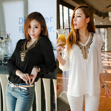 Women deep v neck button long sleeve ladies tops chiffon shirts solid elegant Top casual blouse J4U66