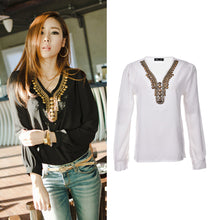 Women deep v neck button long sleeve ladies tops chiffon shirts solid elegant Top casual blouse J4U66