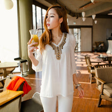 Women deep v neck button long sleeve ladies tops chiffon shirts solid elegant Top casual blouse J4U66