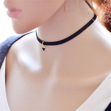 Black Leather Choker Necklace Wrap Gold Color Triangle Necklace For Women J4U66