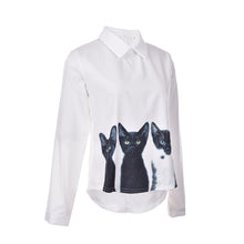 Cats Printed Pullover Shirts Long Sleeve Casual Women Korean White Blouse J4U66