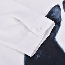 Cats Printed Pullover Shirts Long Sleeve Casual Women Korean White Blouse J4U66