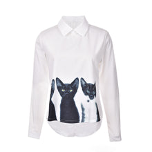 Cats Printed Pullover Shirts Long Sleeve Casual Women Korean White Blouse J4U66