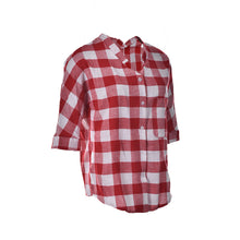 Elegant Big Square Patchwork Deep V Neck Long Women Shirts 3XL Red Plaid Women Shirts For day J4U66