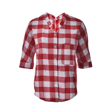 Elegant Big Square Patchwork Deep V Neck Long Women Shirts 3XL Red Plaid Women Shirts For day J4U66