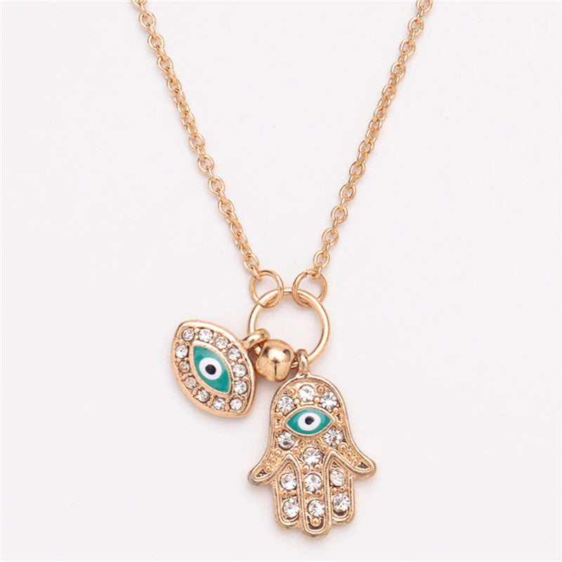 Fatima Hamsa Hand Turkey Blue Evil Eye Necklace Charm Pendant Jewish Jewelry J4U66