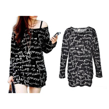 Korea Style Women Tops T-Shirt Letter Print top Scoop Neck Knitted Long Shirts Pullover J4U66
