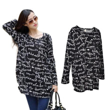 Korea Style Women Tops T-Shirt Letter Print top Scoop Neck Knitted Long Shirts Pullover J4U66
