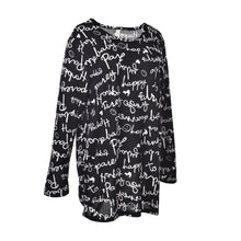 Korea Style Women Tops T-Shirt Letter Print top Scoop Neck Knitted Long Shirts Pullover J4U66