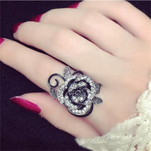 National Wind Ancient Women Jewellery Antique Silver Creative Black Vintage Rose Flower Rings for Women J4U66