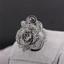 National Wind Ancient Women Jewellery Antique Silver Creative Black Vintage Rose Flower Rings for Women J4U66