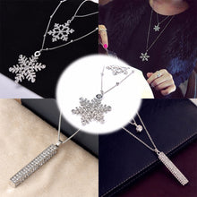 Silver Rhinestone Snowflake Pendant Long Chian Necklace Sweater Chain Double Layers Necklace & Pendant J4U66