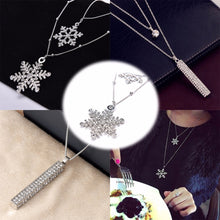 Silver Rhinestone Snowflake Pendant Long Chian Necklace Sweater Chain Double Layers Necklace & Pendant J4U66