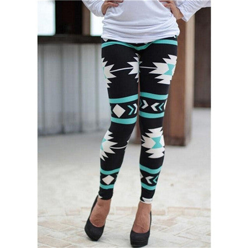 Skinny Leggings Women Casual Geometric Stretchy Print Leggings Slim Pencil Pant  J4U66