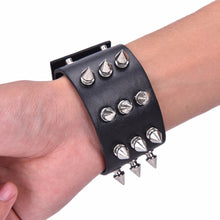Three Row Spikes Rivet Stud Wide Cuff PU Leather Punk Gothic Rock Bracelet J4U66