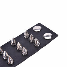 Three Row Spikes Rivet Stud Wide Cuff PU Leather Punk Gothic Rock Bracelet J4U66