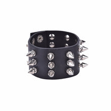 Three Row Spikes Rivet Stud Wide Cuff PU Leather Punk Gothic Rock Bracelet J4U66