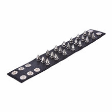 Three Row Spikes Rivet Stud Wide Cuff PU Leather Punk Gothic Rock Bracelet J4U66