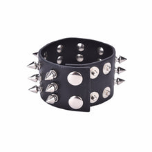 Three Row Spikes Rivet Stud Wide Cuff PU Leather Punk Gothic Rock Bracelet J4U66