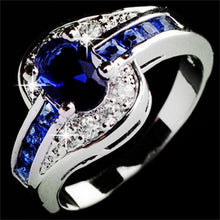 Unique Sapphire Jewelry Blue Oval Zircon Stone Ring White Gold Filled Wedding Engagement Rings For Women Men J4U66
