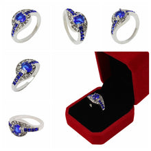 Unique Sapphire Jewelry Blue Oval Zircon Stone Ring White Gold Filled Wedding Engagement Rings For Women Men J4U66