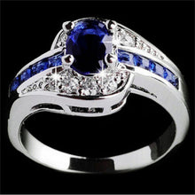 Unique Sapphire Jewelry Blue Oval Zircon Stone Ring White Gold Filled Wedding Engagement Rings For Women Men J4U66