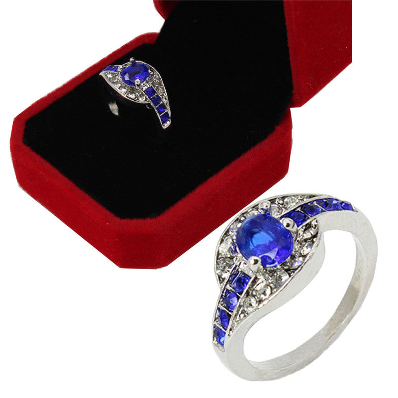 Unique Sapphire Jewelry Blue Oval Zircon Stone Ring White Gold Filled Wedding Engagement Rings For Women Men J4U66