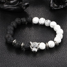 White/Black Weathering Agate Natural Stone Beads Bracelet With Leopard Lava Stone For Men Women J4U66