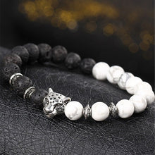 White/Black Weathering Agate Natural Stone Beads Bracelet With Leopard Lava Stone For Men Women J4U66