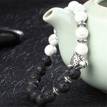 White/Black Weathering Agate Natural Stone Beads Bracelet With Leopard Lava Stone For Men Women J4U66