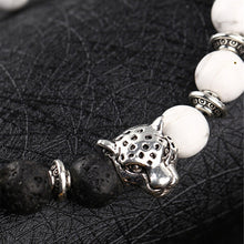 White/Black Weathering Agate Natural Stone Beads Bracelet With Leopard Lava Stone For Men Women J4U66